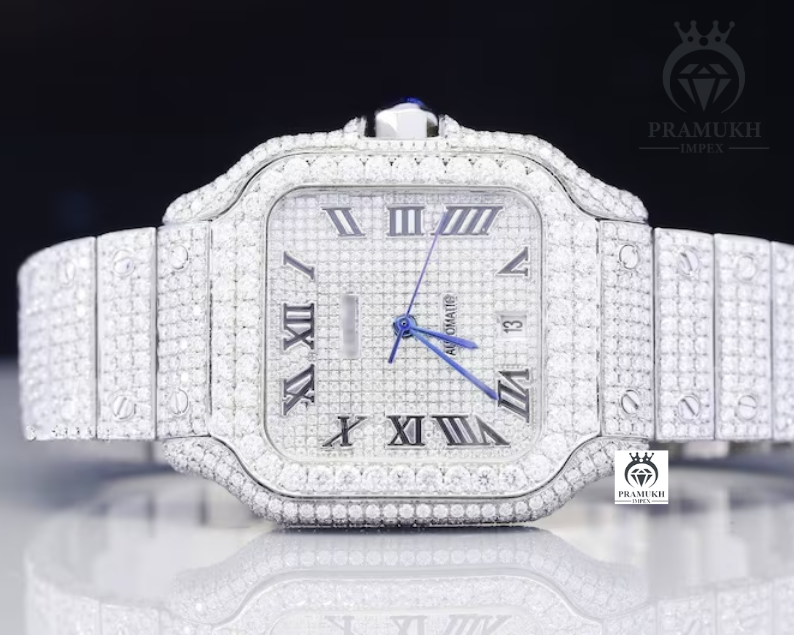 Full Iced Out VVS Moissanite Diamond Watch, Stainless Steel Watch