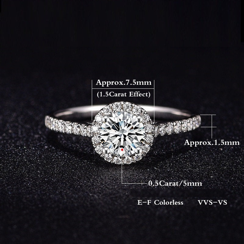 Moissanite engagement ring vintage Unique white gold Round cut