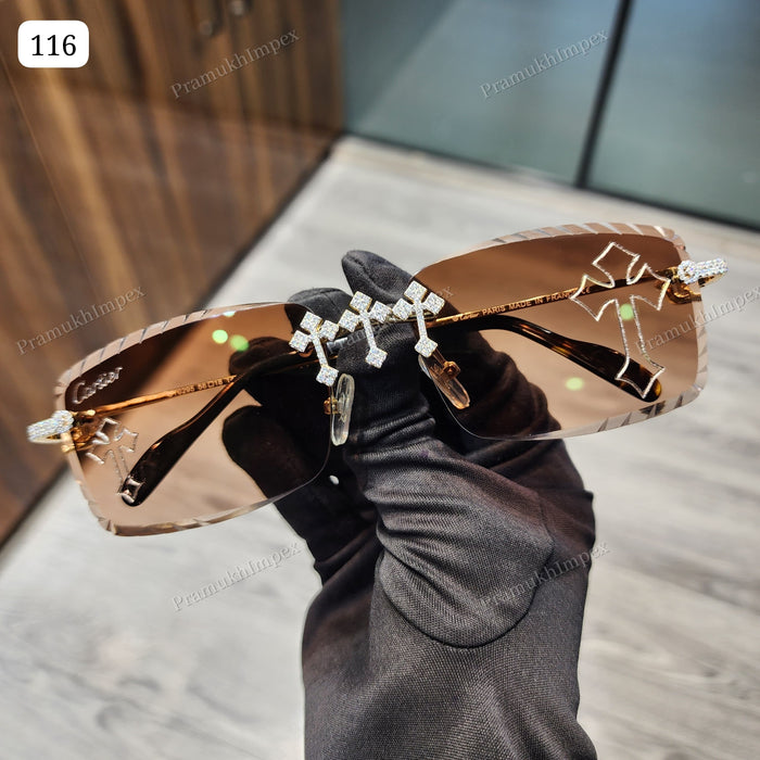 High Quality VVS Moissanite Hip Hop Brown Lens Sunglasses