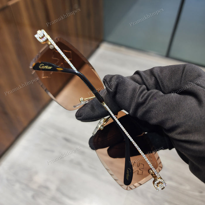 High Quality VVS Moissanite Hip Hop Brown Lens Sunglasses