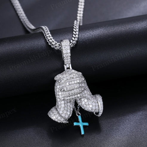 VVS D Moissanite 925 Sterling Silver Praying Hands Pendant