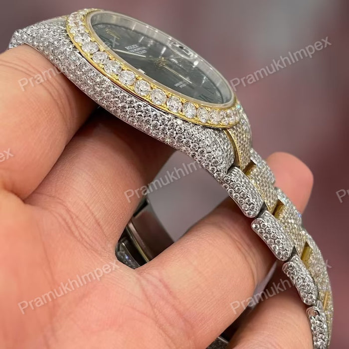 Moissanite Black Dial Iced out Hip Hop Watch