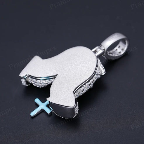 VVS D Moissanite 925 Sterling Silver Praying Hands Pendant