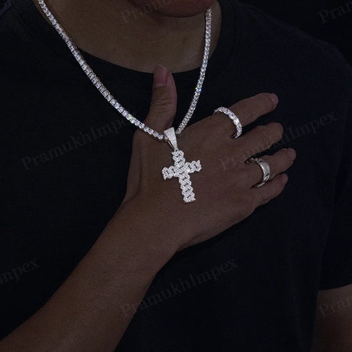 Branded Customized 925 Silver Moissanite Weave Cross Pendant