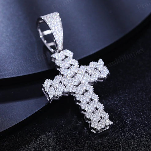 Branded Customized 925 Silver Moissanite Weave Cross Pendant