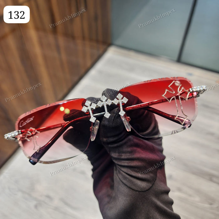 Red glass Cross Moissanite Sunglasses