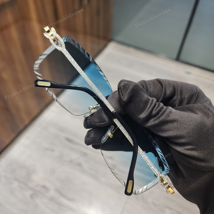 Hip Hop Blue Lens Moissanite Diamond Sunglasses