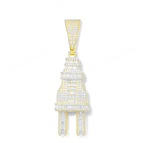 Cluster Baguette Moissanite 925 Silver Gold Plated Plug Pendant