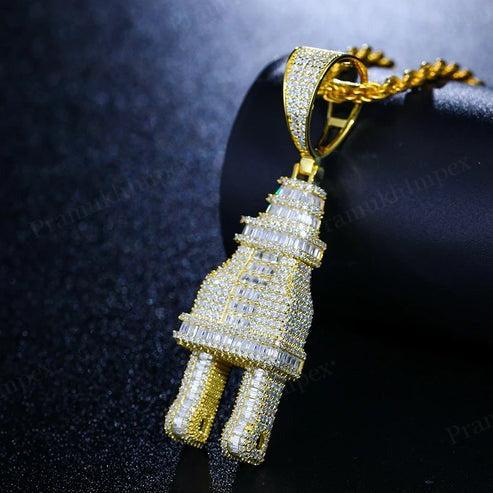Cluster Baguette Moissanite 925 Silver Gold Plated Plug Pendant