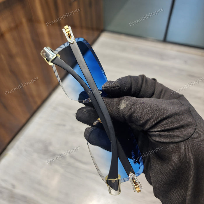 Hip Hop Blue Lens Moissanite Diamond Sunglasses