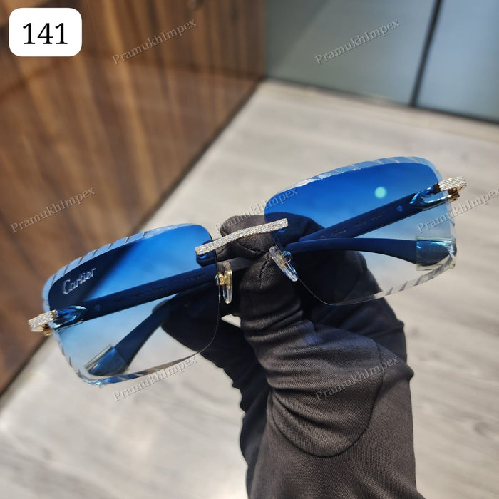 Hip Hop Blue Lens Moissanite Diamond Sunglasses