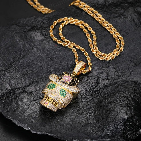 Yellow Gold Plated 925 Silver Moissanite Skull Pendant For Men's
