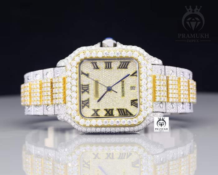 Cartier Moissanite Two Tone Stainless Steel Ice Out Watch