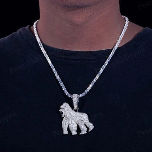 Sterling Silver VVS D Moissanite Full Iced out Gorilla Pendant For Animal Lover