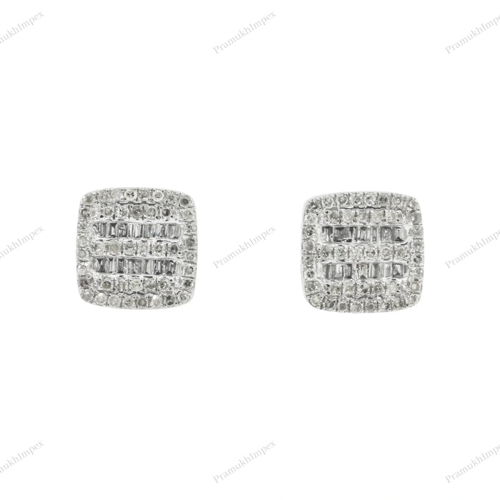 Square Desgin Halo Setting Silver Moissanite Earring