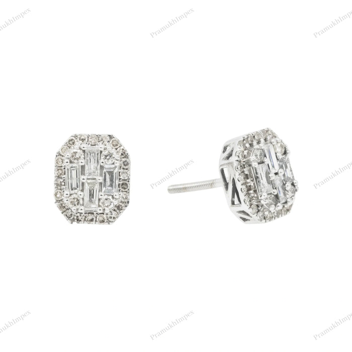 Round and Baguette Moissanite Hip Hop Earring