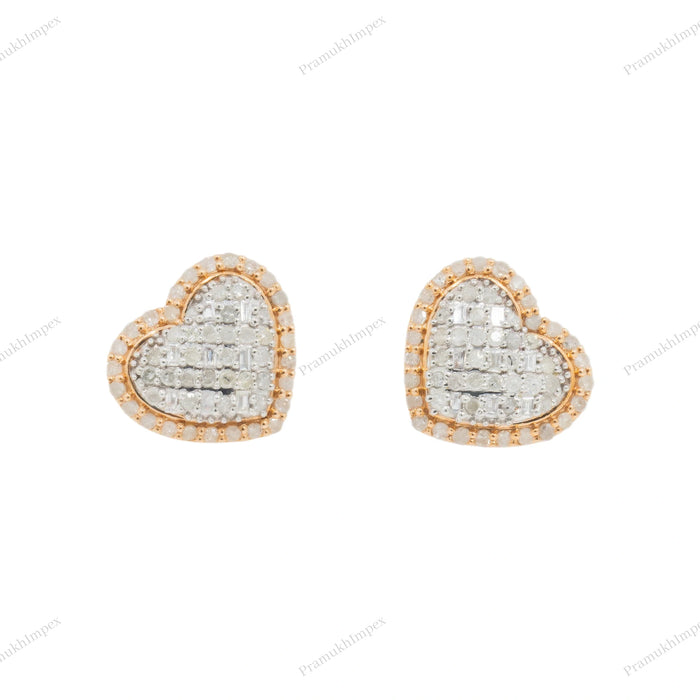 Baguette and Round Silver Moissanite Heart Earring