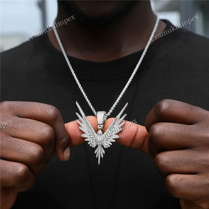 Custom Handmade Moissanite Studded 925 Silver Gold Plated Eagle Necklace
