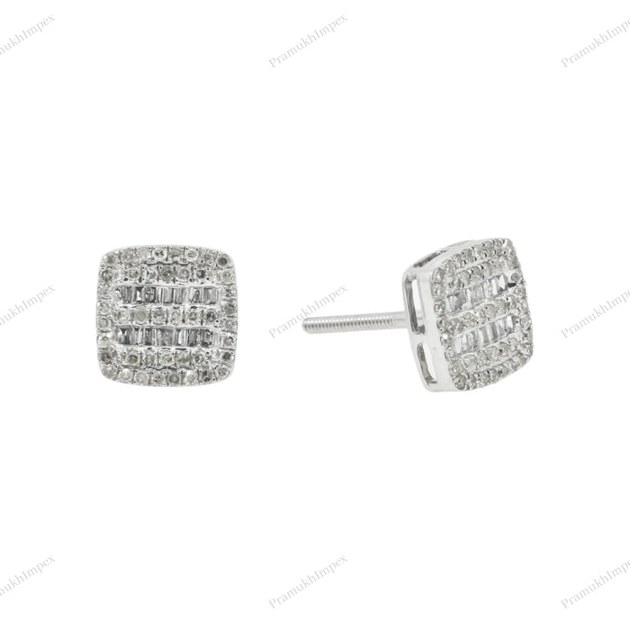 Square Desgin Halo Setting Silver Moissanite Earring
