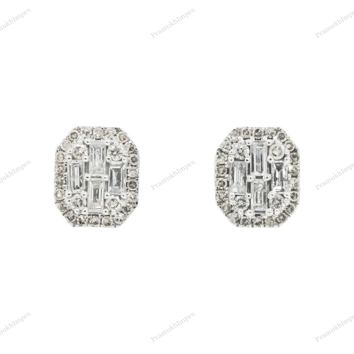 Round and Baguette Moissanite Hip Hop Earring