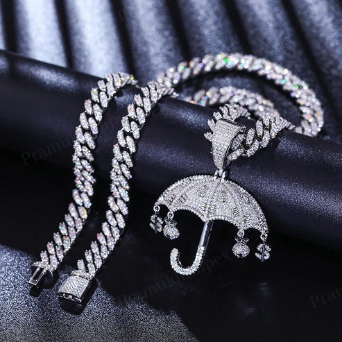 Antique Design Iced out Moissanite Umbrella Pendant In Sterling Silver