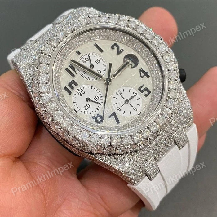 Moissanite Wrist White Silicon Belt Iced Out Watch
