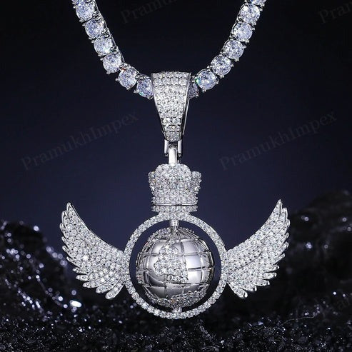Personalized Gift VVS Moissanite Sterling Silver World Power Pendant