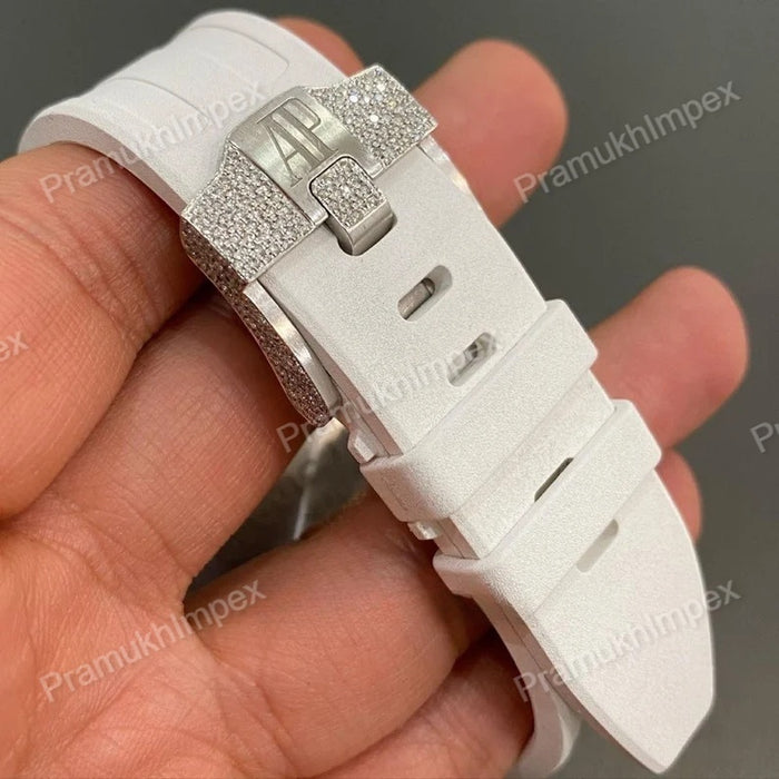 Moissanite Wrist White Silicon Belt Iced Out Watch
