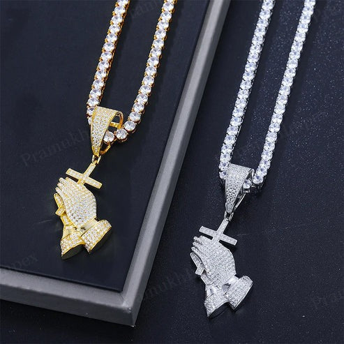 Minimal VVS Moissanite Praying Hands Sterling Silver Pendant