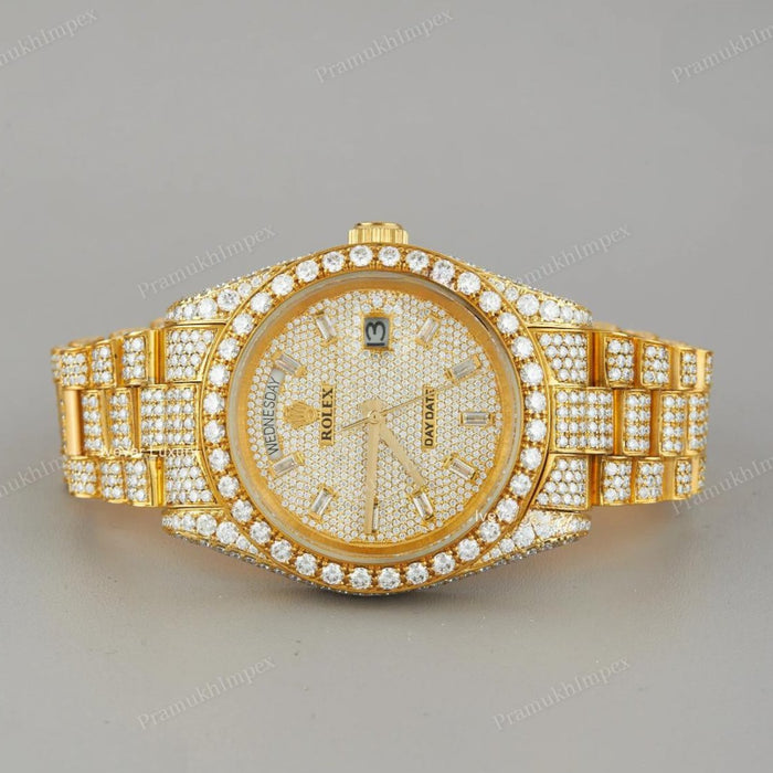 Full Yellow Iced out Moissanite Custom Wrist Watch
