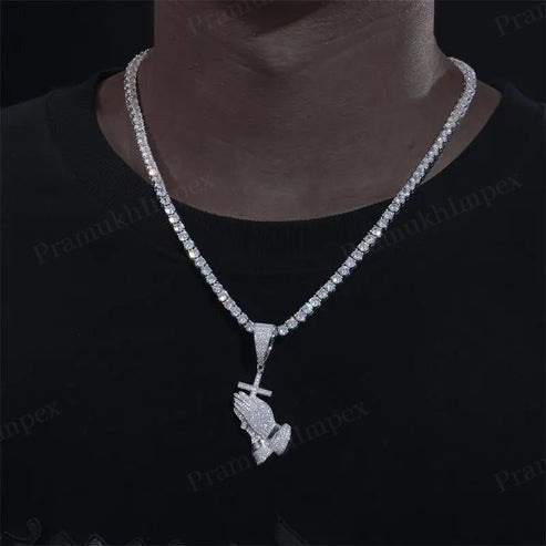 Minimal VVS Moissanite Praying Hands Sterling Silver Pendant