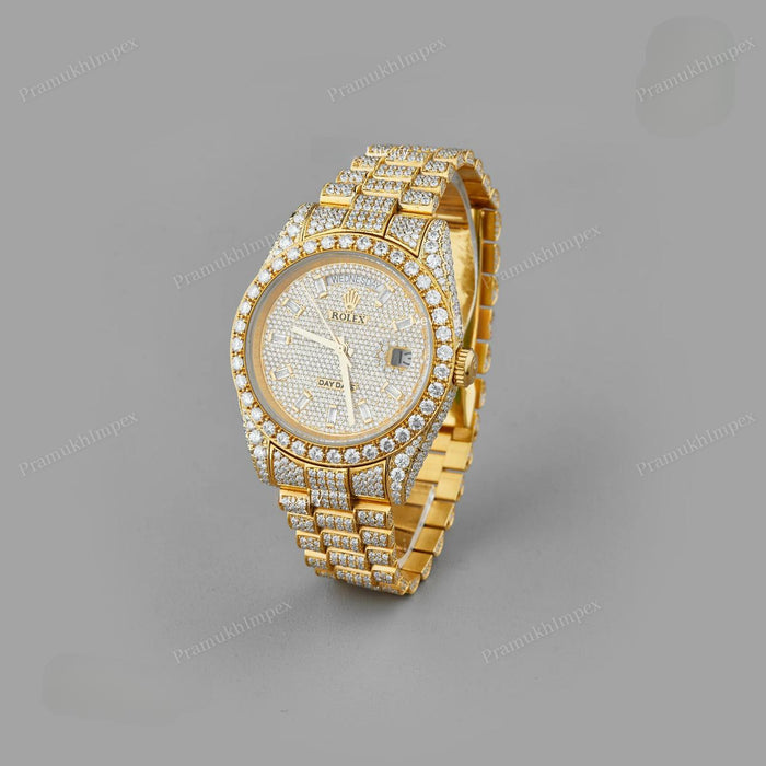 Full Yellow Iced out Moissanite Custom Wrist Watch