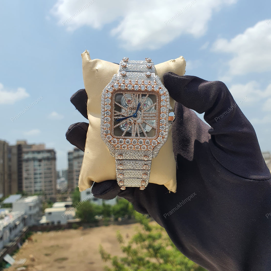 Custom Modified Belt Rose White Moissanite Watch