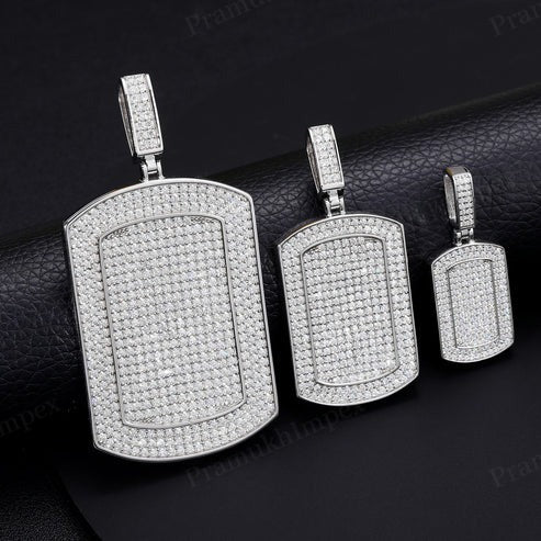 GRA Certified Moissanite 925 Silver Hip Hop Dog Tag Pendant