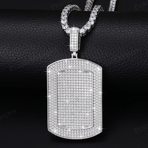 GRA Certified Moissanite 925 Silver Hip Hop Dog Tag Pendant