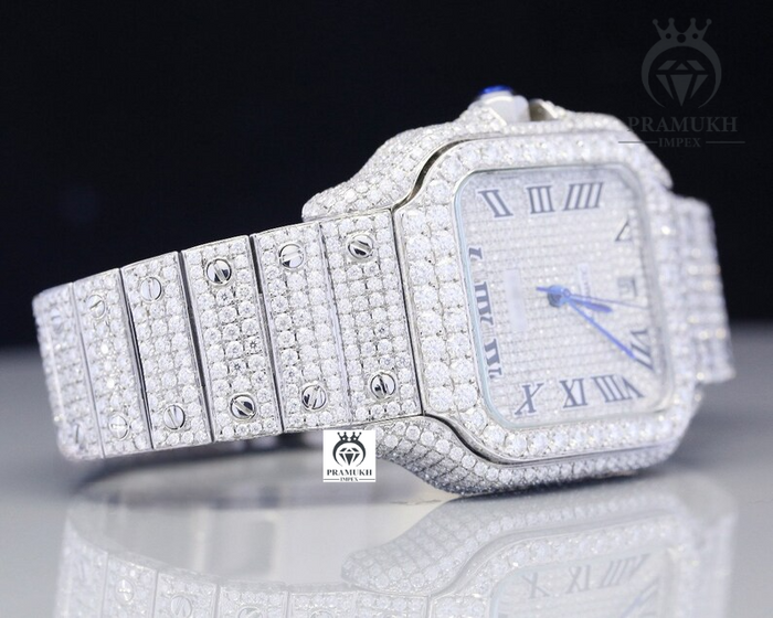 Cartier Moissanite Fully Iced Out Stainless Steel Hip Hop Watch
