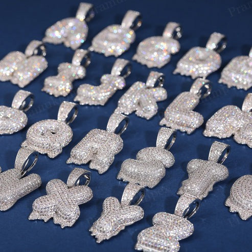 Iced Out 925 Silver Custom Letter Moissanite Pendants For Men's Women's