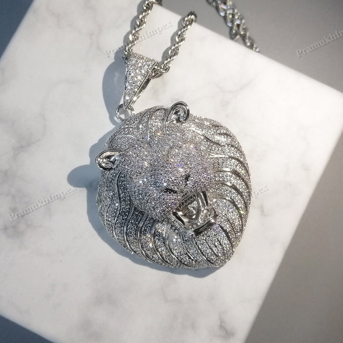 Hip Hop 925 Silver Moissanite Lion Pendant