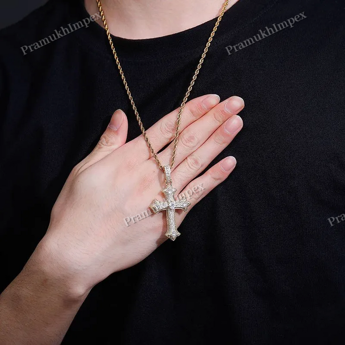 Hip Hop Fully Iced Out Holy Cross Moissanite 925 Silver Necklace