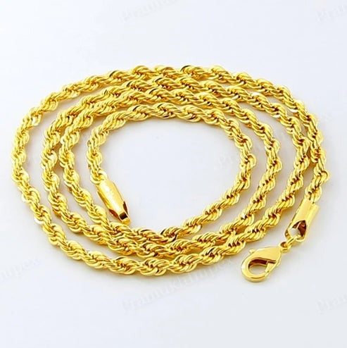 Gold Rope Chain 2k Antique 925 Starling Silver 24K Gold Plated Twisted Plain Rope Chain