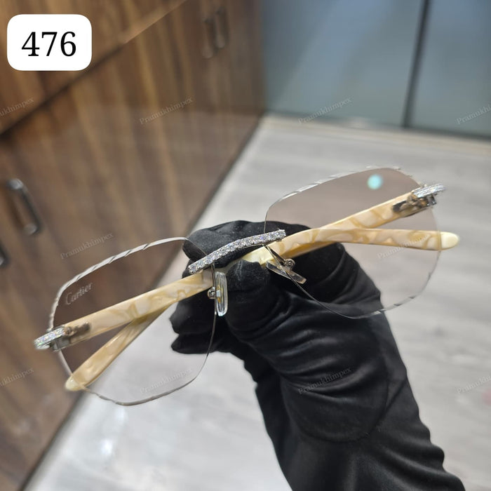 Moissanite Cream Marble Frame Diamond Sunglasses