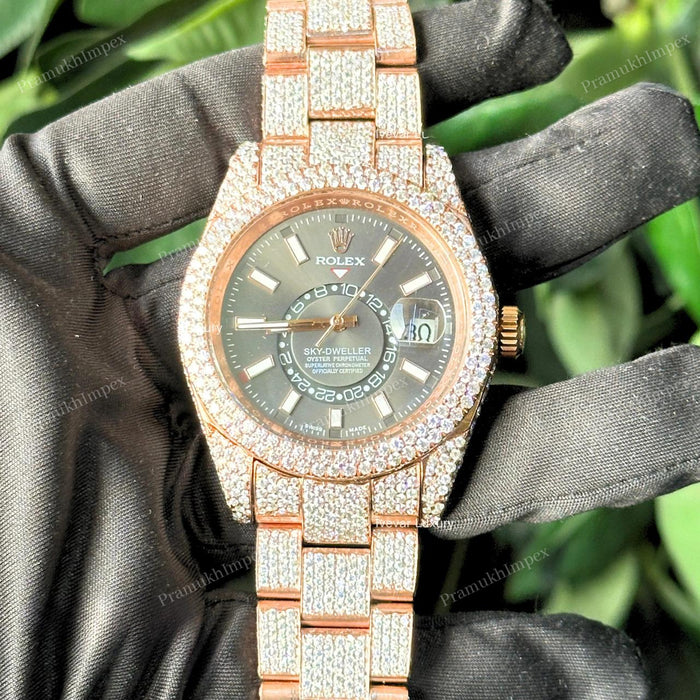 Moissanite Sky Dweller Black Dial Iced Out Watch