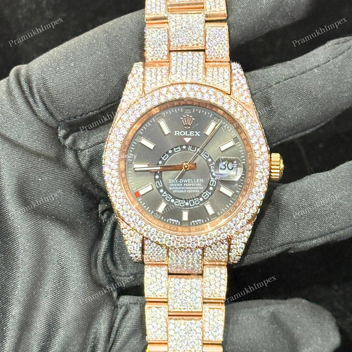 Moissanite Sky Dweller Black Dial Iced Out Watch