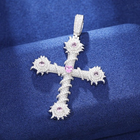 VVS Moissanite Iced out Barbed Cross Pendant In Sterling Silver
