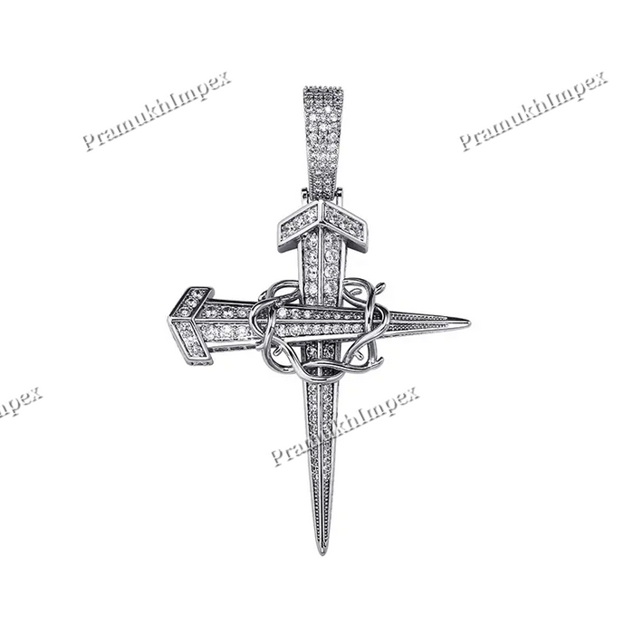 Antique Design Cross and Thorns Pendant In 925 Silver VVS Moissanite