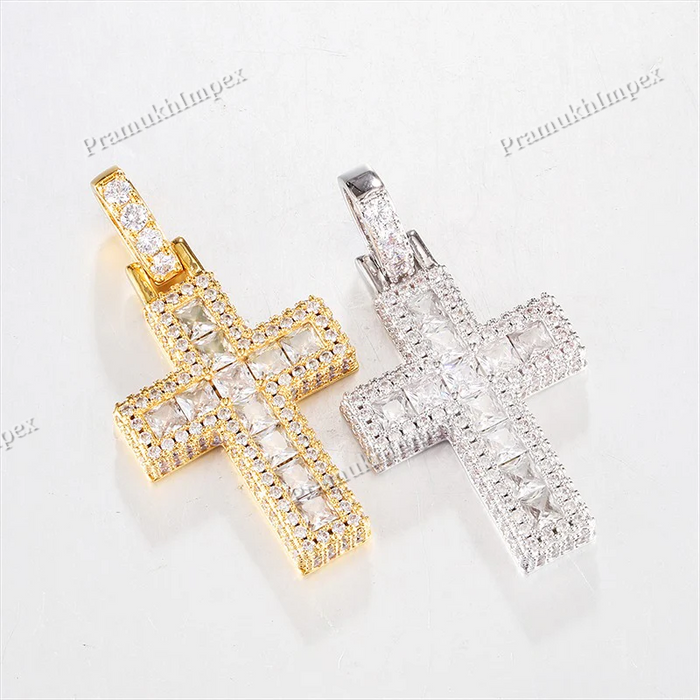 Trendy Design 925 Silver Yellow Gold Plating Moissanite Rugged Cross Necklace
