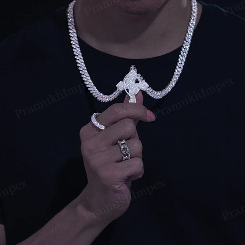 Sterling Silver Iced Out Praying Hands Cross Moissanite Pendant