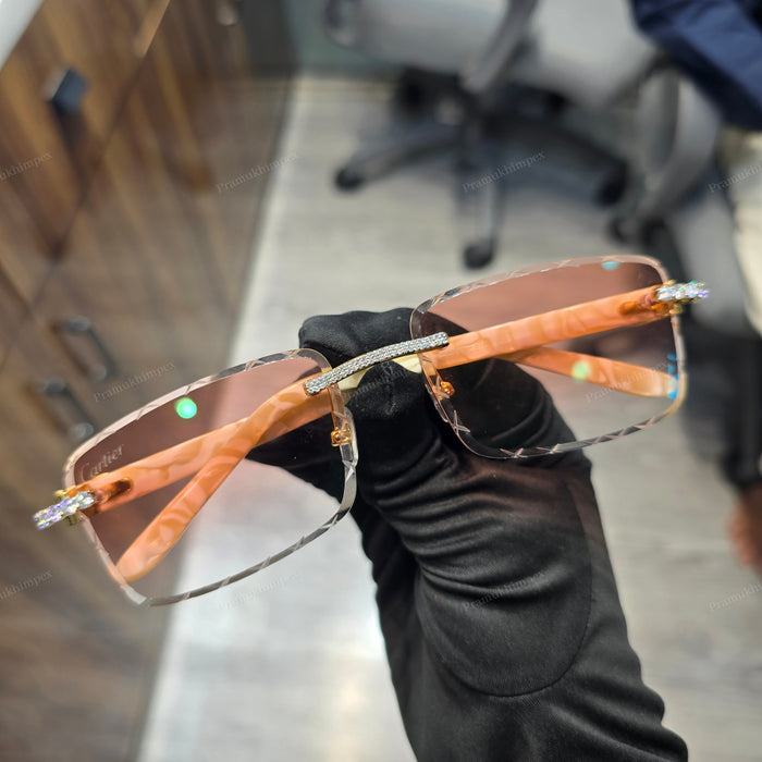 Rectangle Peach Orange Moissanite Sunglasses