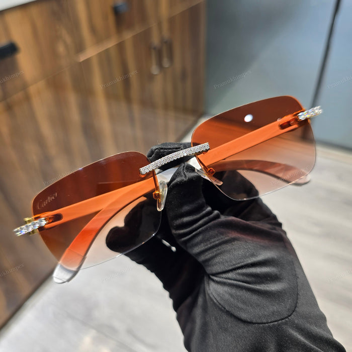 Rectangle Burnt Orange Moissanite Sunglasses