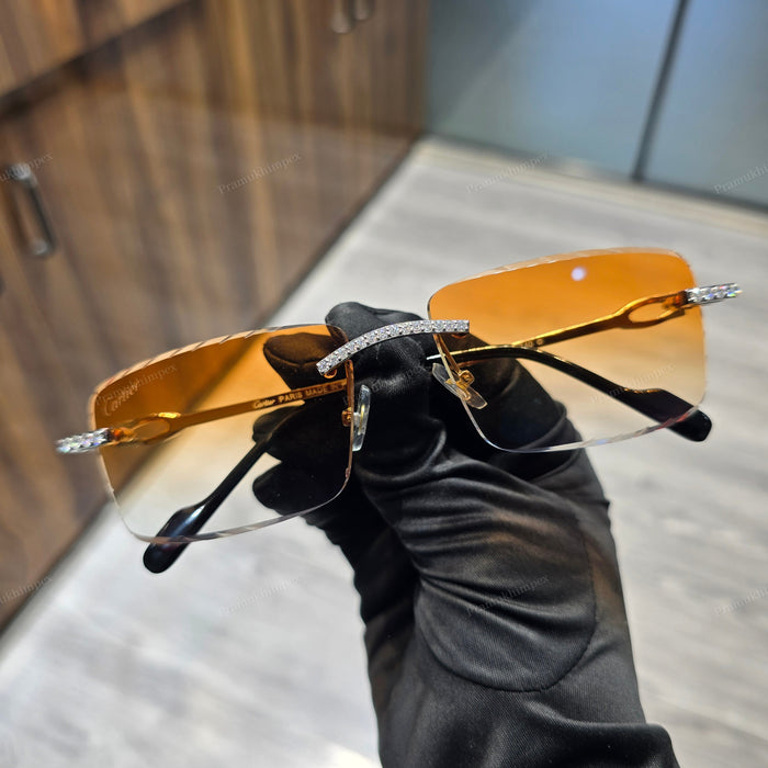 Iced Out Amber Orange Moissanite Sunglasses